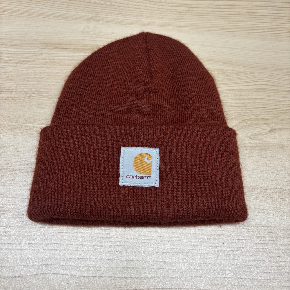 Carhartt Hat Beanie Mens One Size Brown Watch Knit Cuffed Patch A18 Workwear